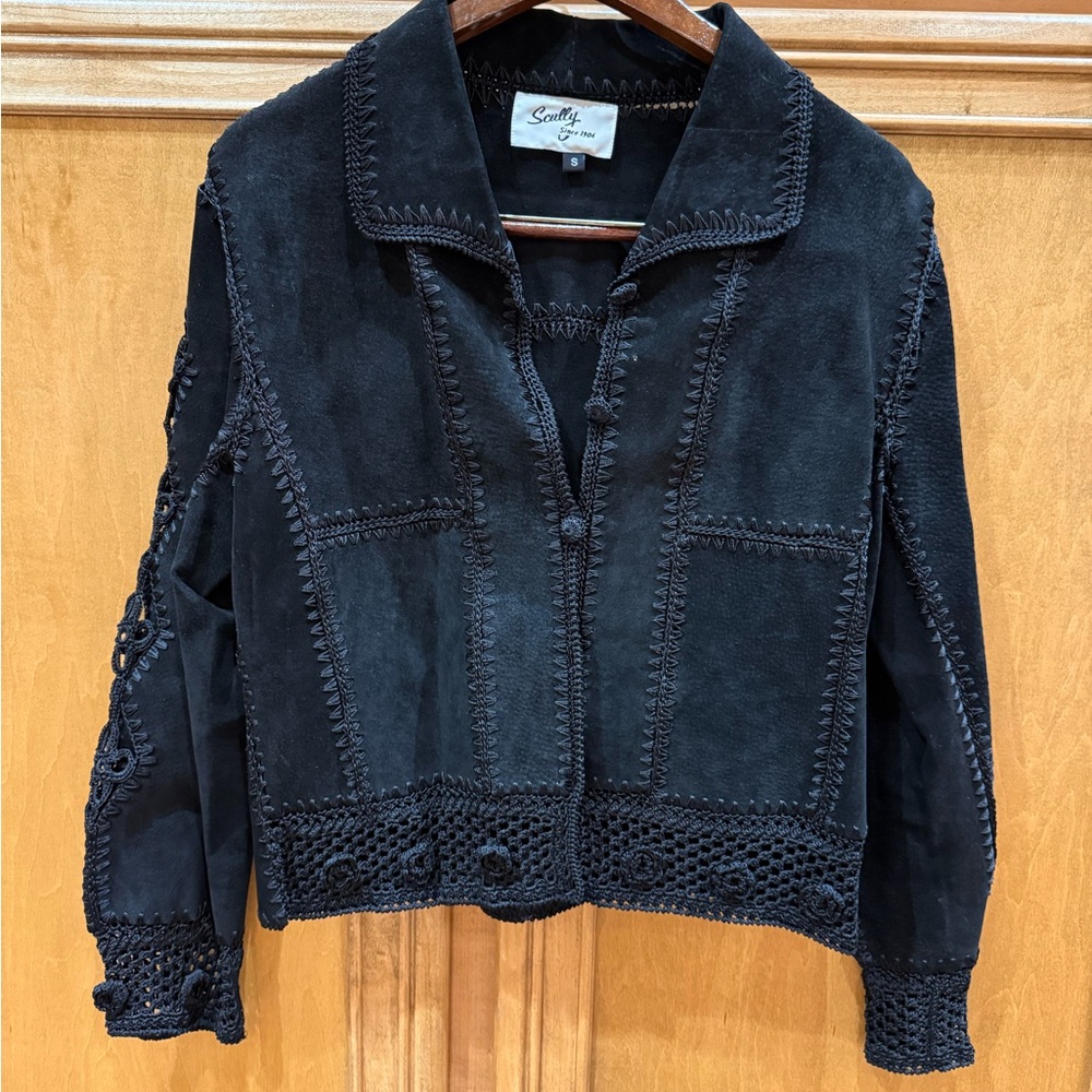 Scully Women's Black Suede Blazer with Crochet Details